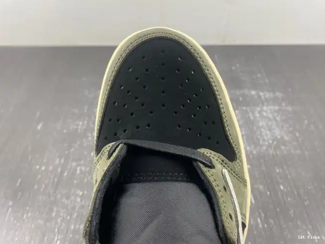 1st Kicks Shoes 'BLACK LOW JORDAN SCOTT OG 1 X SP AIR DM7866-002 TRAVIS OLIVE' 0622